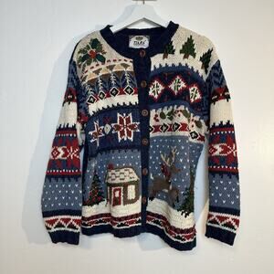 Vintage Tiara International Red Christmas Reindeer Bell Holiday Sweater Womens L